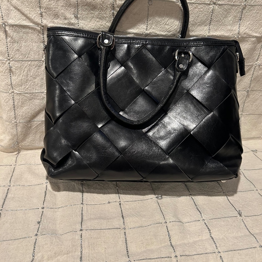 Italian leather briefcase tote